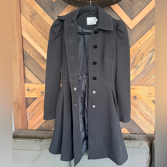 ASOS Black Trench Peacoat Skater Coat Size 4 - Picture 4 of 7